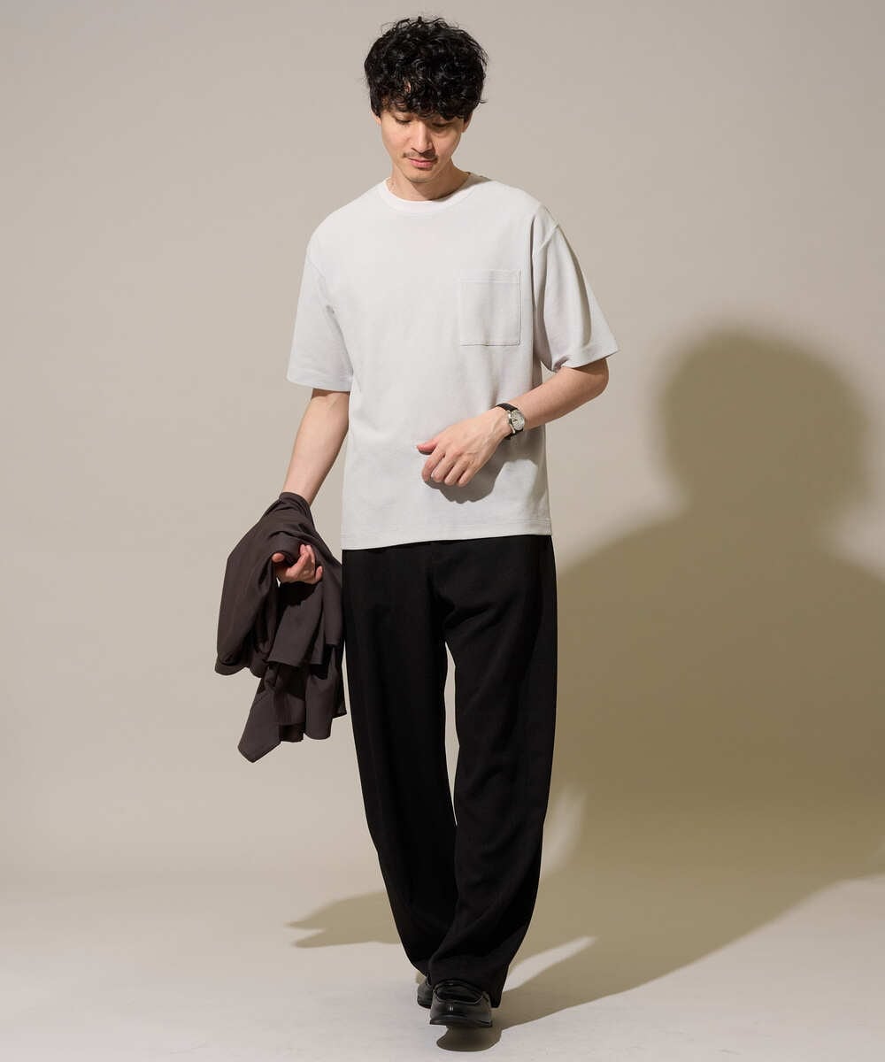 KHKHD58044 a.v.v MEN(アー・ヴェ・ヴェ) ＼ジャケットインにもおすすめ！／ハニカムジャカードクルーネックカットソー【接触冷感/遮熱洗濯機で洗える/イージーケア/毛玉になりにくい】 オレンジ