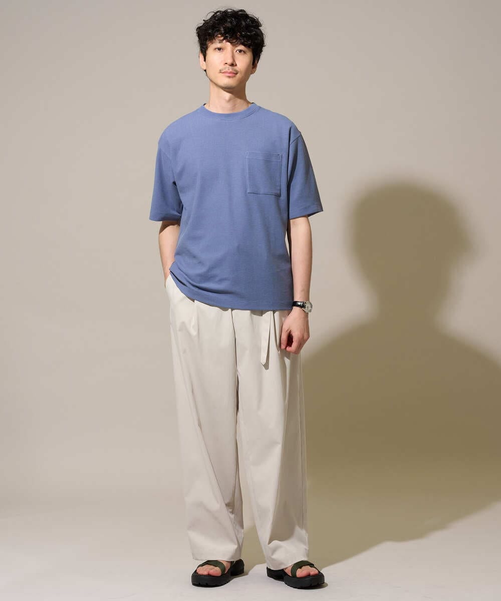 KHKHD58044 a.v.v MEN(アー・ヴェ・ヴェ) ＼ジャケットインにもおすすめ！／ハニカムジャカードクルーネックカットソー【接触冷感/遮熱洗濯機で洗える/イージーケア/毛玉になりにくい】 オレンジ
