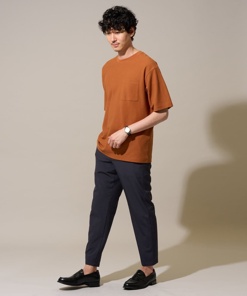 KHKHD58044 a.v.v MEN(アー・ヴェ・ヴェ) ＼ジャケットインにもおすすめ！／ハニカムジャカードクルーネックカットソー【接触冷感/遮熱洗濯機で洗える/イージーケア/毛玉になりにくい】 オレンジ