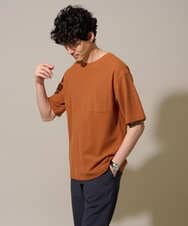 KHKHD58044 a.v.v MEN(アー・ヴェ・ヴェ) ＼ジャケットインにもおすすめ！／ハニカムジャカードクルーネックカットソー【接触冷感/遮熱洗濯機で洗える/イージーケア/毛玉になりにくい】 オレンジ
