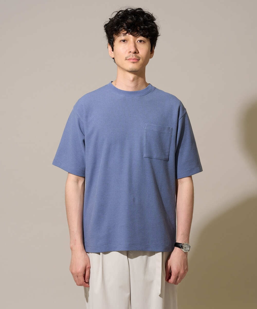KHKHD58044 a.v.v MEN(アー・ヴェ・ヴェ) ＼ジャケットインにもおすすめ！／ハニカムジャカードクルーネックカットソー【接触冷感/遮熱洗濯機で洗える/イージーケア/毛玉になりにくい】 オレンジ