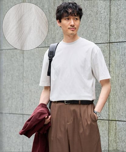KHKHD60049 a.v.v MEN 【接触冷感/イージーケア/洗濯機で洗える/毛玉になりにくい】リーフジャカードセミワイドシルエットカットソー