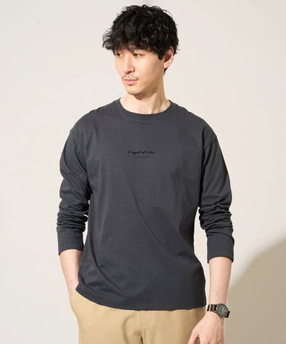 KHKJA29034  【コットン100％】ミニロゴプリントロングTシャツ　セミワイドシルエット