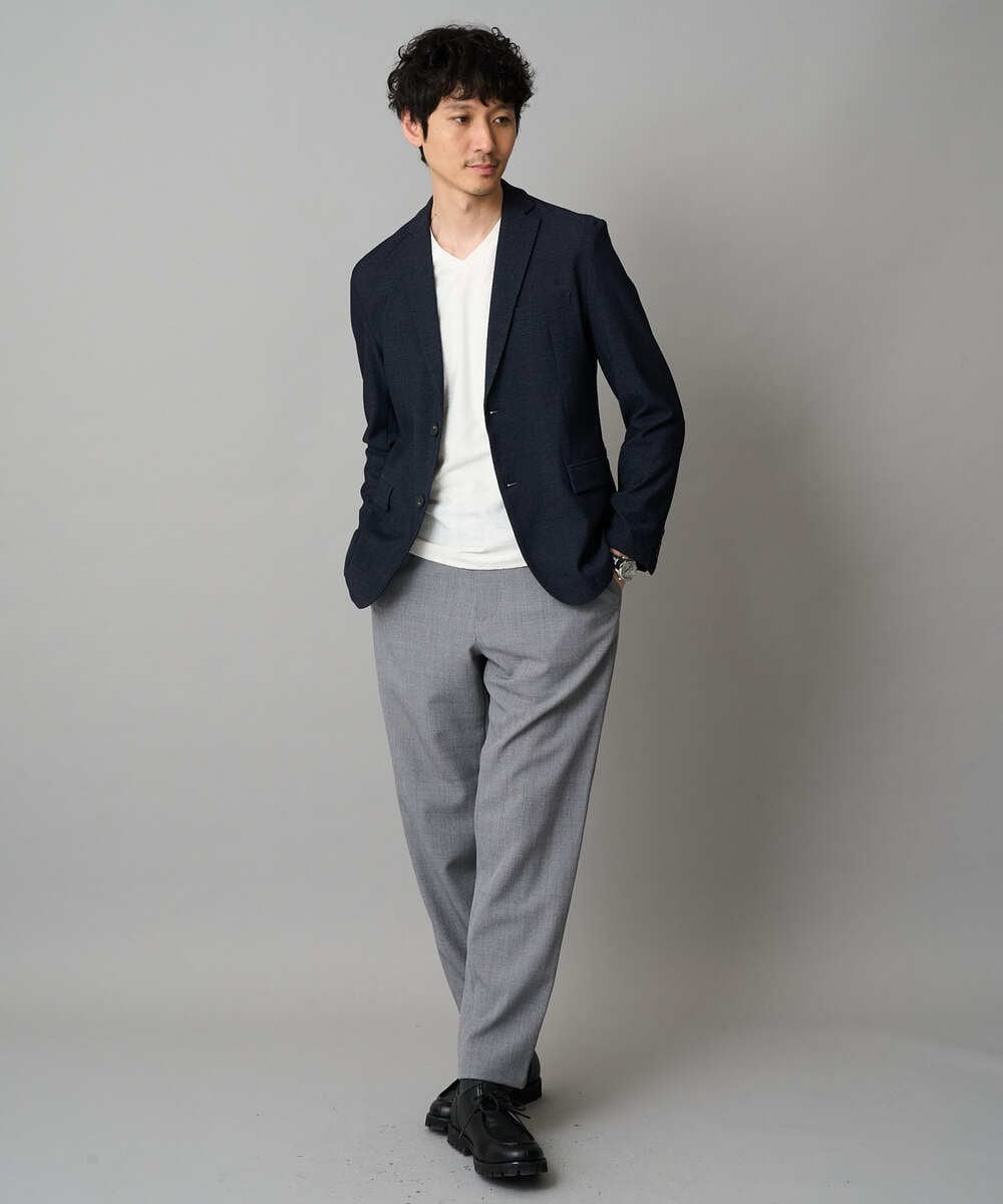 KHKJA73044 a.v.v MEN(アー・ヴェ・ヴェ) 【ジャケット映え】針抜きジャカードＶネックＴシャツ【洗濯機で洗える/毛玉になりにくい】通勤/ビジネス/ジャケット〈ON/OFF SERIES〉 ブラック