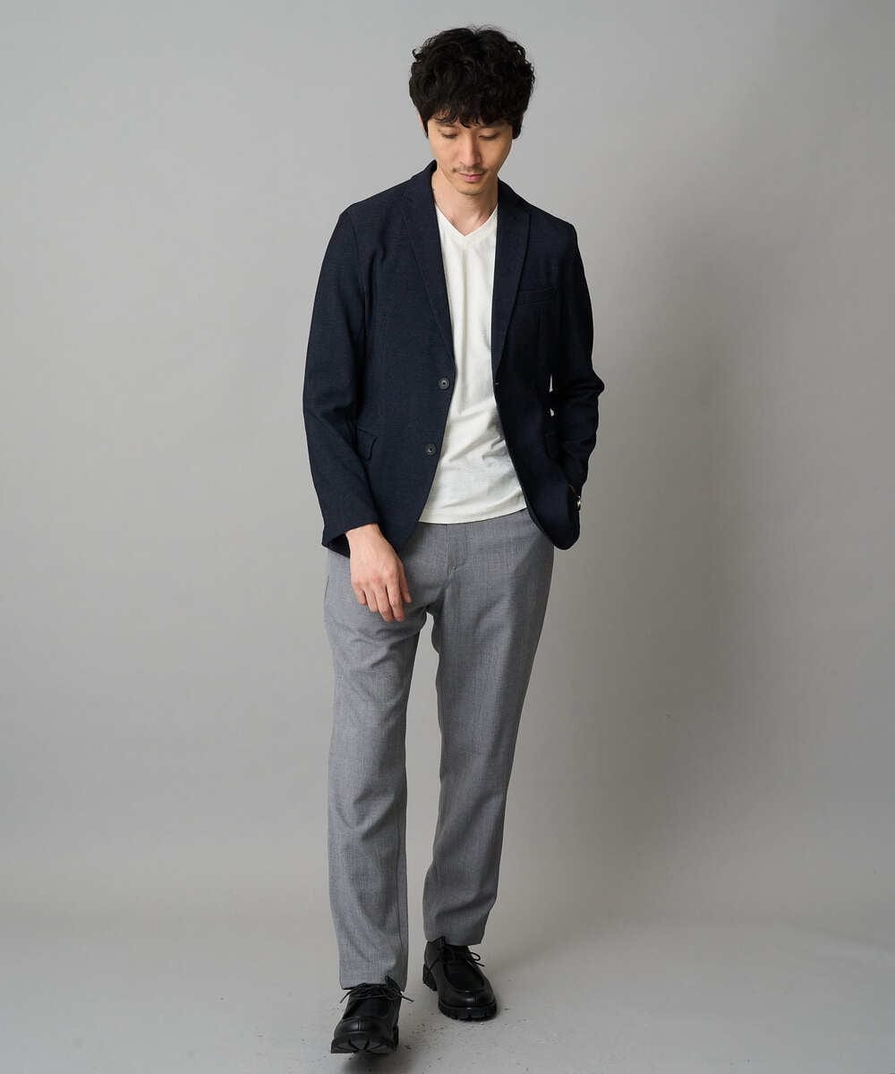 KHKJA73044 a.v.v MEN(アー・ヴェ・ヴェ) 【ジャケット映え】針抜きジャカードＶネックＴシャツ【洗濯機で洗える/毛玉になりにくい】通勤/ビジネス/ジャケット〈ON/OFF SERIES〉 ブラック