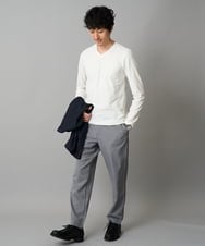 KHKJA73044 a.v.v MEN(アー・ヴェ・ヴェ) 【ジャケット映え】針抜きジャカードＶネックＴシャツ【洗濯機で洗える/毛玉になりにくい】通勤/ビジネス/ジャケット〈ON/OFF SERIES〉 ブラック