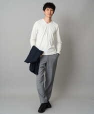 KHKJA73044 a.v.v MEN(アー・ヴェ・ヴェ) 【ジャケット映え】針抜きジャカードＶネックＴシャツ【洗濯機で洗える/毛玉になりにくい】通勤/ビジネス/ジャケット〈ON/OFF SERIES〉 ブラック