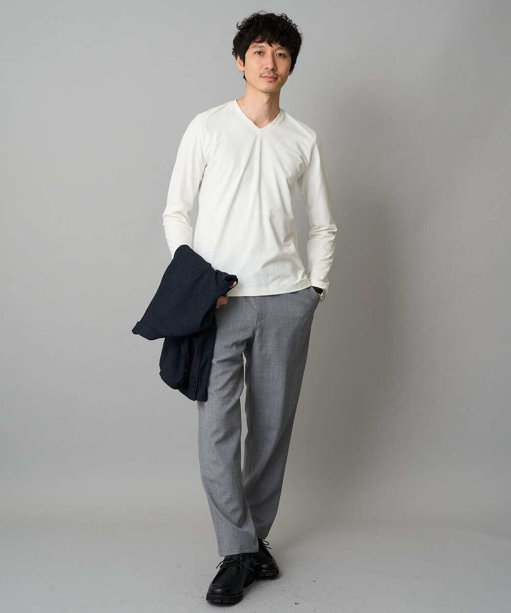 KHKJA73044 a.v.v MEN(アー・ヴェ・ヴェ) 【ジャケット映え】針抜きジャカードＶネックＴシャツ【洗濯機で洗える/毛玉になりにくい】通勤/ビジネス/ジャケット〈ON/OFF SERIES〉 ブラック