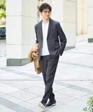 KHKJA73044 a.v.v MEN(アー・ヴェ・ヴェ) 【ジャケット映え】針抜きジャカードＶネックＴシャツ【洗濯機で洗える/毛玉になりにくい】通勤/ビジネス/ジャケット〈ON/OFF SERIES〉 ブラック