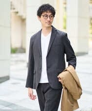 KHKJA73044 a.v.v MEN(アー・ヴェ・ヴェ) 【ジャケット映え】針抜きジャカードＶネックＴシャツ【洗濯機で洗える/毛玉になりにくい】通勤/ビジネス/ジャケット〈ON/OFF SERIES〉 ブラック