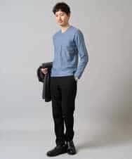 KHKJA73044 a.v.v MEN(アー・ヴェ・ヴェ) 【ジャケット映え】針抜きジャカードＶネックＴシャツ【洗濯機で洗える/毛玉になりにくい】通勤/ビジネス/ジャケット〈ON/OFF SERIES〉 ブラック