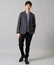 KHKJA73044 a.v.v MEN(アー・ヴェ・ヴェ) 【ジャケット映え】針抜きジャカードＶネックＴシャツ【洗濯機で洗える/毛玉になりにくい】通勤/ビジネス/ジャケット〈ON/OFF SERIES〉 ブラック