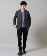KHKJA73044 a.v.v MEN(アー・ヴェ・ヴェ) 【ジャケット映え】針抜きジャカードＶネックＴシャツ【洗濯機で洗える/毛玉になりにくい】通勤/ビジネス/ジャケット〈ON/OFF SERIES〉 ブラック
