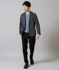 KHKJA73044 a.v.v MEN(アー・ヴェ・ヴェ) 【ジャケット映え】針抜きジャカードＶネックＴシャツ【洗濯機で洗える/毛玉になりにくい】通勤/ビジネス/ジャケット〈ON/OFF SERIES〉 ブラック