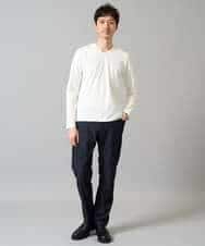 KHKJA73044 a.v.v MEN(アー・ヴェ・ヴェ) 【ジャケット映え】針抜きジャカードＶネックＴシャツ【洗濯機で洗える/毛玉になりにくい】通勤/ビジネス/ジャケット〈ON/OFF SERIES〉 ブラック