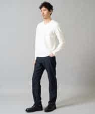 KHKJA73044 a.v.v MEN(アー・ヴェ・ヴェ) 【ジャケット映え】針抜きジャカードＶネックＴシャツ【洗濯機で洗える/毛玉になりにくい】通勤/ビジネス/ジャケット〈ON/OFF SERIES〉 ブラック
