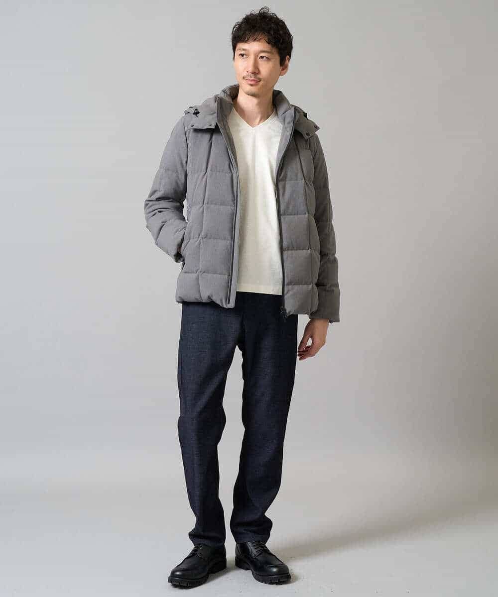 KHKJA73044 a.v.v MEN(アー・ヴェ・ヴェ) 【ジャケット映え】針抜きジャカードＶネックＴシャツ【洗濯機で洗える/毛玉になりにくい】通勤/ビジネス/ジャケット〈ON/OFF SERIES〉 ブラック