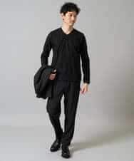 KHKJA73044 a.v.v MEN(アー・ヴェ・ヴェ) 【ジャケット映え】針抜きジャカードＶネックＴシャツ【洗濯機で洗える/毛玉になりにくい】通勤/ビジネス/ジャケット〈ON/OFF SERIES〉 ブラック