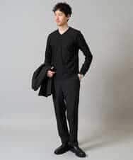 KHKJA73044 a.v.v MEN(アー・ヴェ・ヴェ) 【ジャケット映え】針抜きジャカードＶネックＴシャツ【洗濯機で洗える/毛玉になりにくい】通勤/ビジネス/ジャケット〈ON/OFF SERIES〉 ブラック