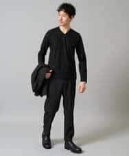 KHKJA73044 a.v.v MEN(アー・ヴェ・ヴェ) 【ジャケット映え】針抜きジャカードＶネックＴシャツ【洗濯機で洗える/毛玉になりにくい】通勤/ビジネス/ジャケット〈ON/OFF SERIES〉 ブラック