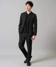KHKJA73044 a.v.v MEN(アー・ヴェ・ヴェ) 【ジャケット映え】針抜きジャカードＶネックＴシャツ【洗濯機で洗える/毛玉になりにくい】通勤/ビジネス/ジャケット〈ON/OFF SERIES〉 ブラック
