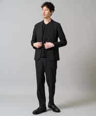 KHKJA73044 a.v.v MEN(アー・ヴェ・ヴェ) 【ジャケット映え】針抜きジャカードＶネックＴシャツ【洗濯機で洗える/毛玉になりにくい】通勤/ビジネス/ジャケット〈ON/OFF SERIES〉 ブラック