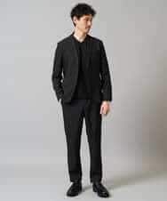 KHKJA73044 a.v.v MEN(アー・ヴェ・ヴェ) 【ジャケット映え】針抜きジャカードＶネックＴシャツ【洗濯機で洗える/毛玉になりにくい】通勤/ビジネス/ジャケット〈ON/OFF SERIES〉 ブラック