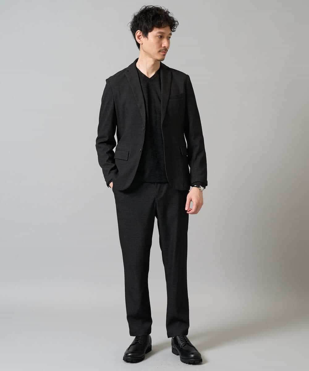 KHKJA73044 a.v.v MEN(アー・ヴェ・ヴェ) 【ジャケット映え】針抜きジャカードＶネックＴシャツ【洗濯機で洗える/毛玉になりにくい】通勤/ビジネス/ジャケット〈ON/OFF SERIES〉 ブラック