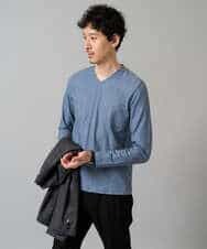 KHKJA73044 a.v.v MEN(アー・ヴェ・ヴェ) 【ジャケット映え】針抜きジャカードＶネックＴシャツ【洗濯機で洗える/毛玉になりにくい】通勤/ビジネス/ジャケット〈ON/OFF SERIES〉 ブラック