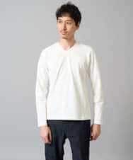 KHKJA73044 a.v.v MEN(アー・ヴェ・ヴェ) 【ジャケット映え】針抜きジャカードＶネックＴシャツ【洗濯機で洗える/毛玉になりにくい】通勤/ビジネス/ジャケット〈ON/OFF SERIES〉 ブラック