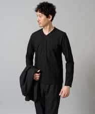 KHKJA73044 a.v.v MEN(アー・ヴェ・ヴェ) 【ジャケット映え】針抜きジャカードＶネックＴシャツ【洗濯機で洗える/毛玉になりにくい】通勤/ビジネス/ジャケット〈ON/OFF SERIES〉 ブラック