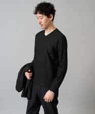 KHKJA73044 a.v.v MEN(アー・ヴェ・ヴェ) 【ジャケット映え】針抜きジャカードＶネックＴシャツ【洗濯機で洗える/毛玉になりにくい】通勤/ビジネス/ジャケット〈ON/OFF SERIES〉 ブラック
