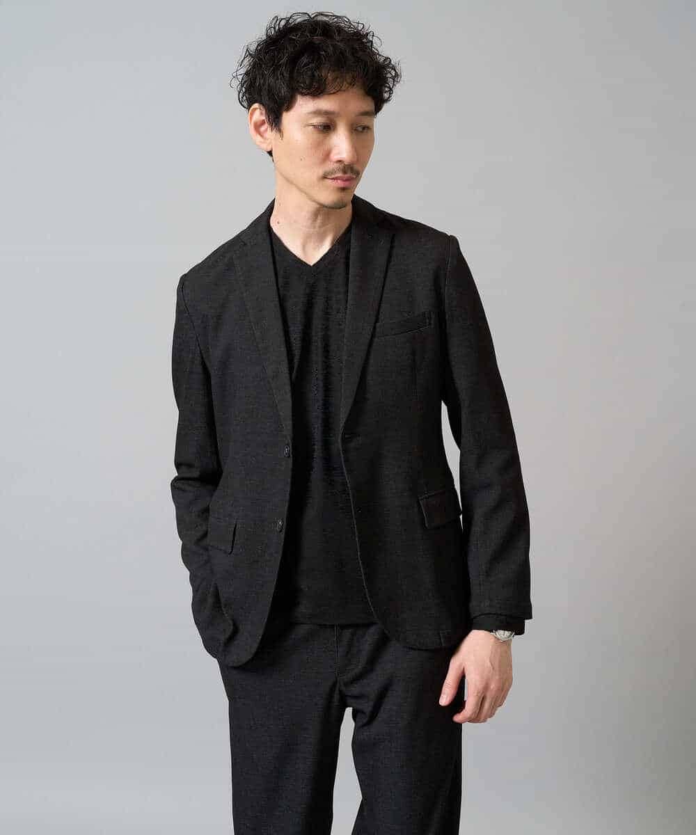 KHKJA73044 a.v.v MEN(アー・ヴェ・ヴェ) 【ジャケット映え】針抜きジャカードＶネックＴシャツ【洗濯機で洗える/毛玉になりにくい】通勤/ビジネス/ジャケット〈ON/OFF SERIES〉 ブラック