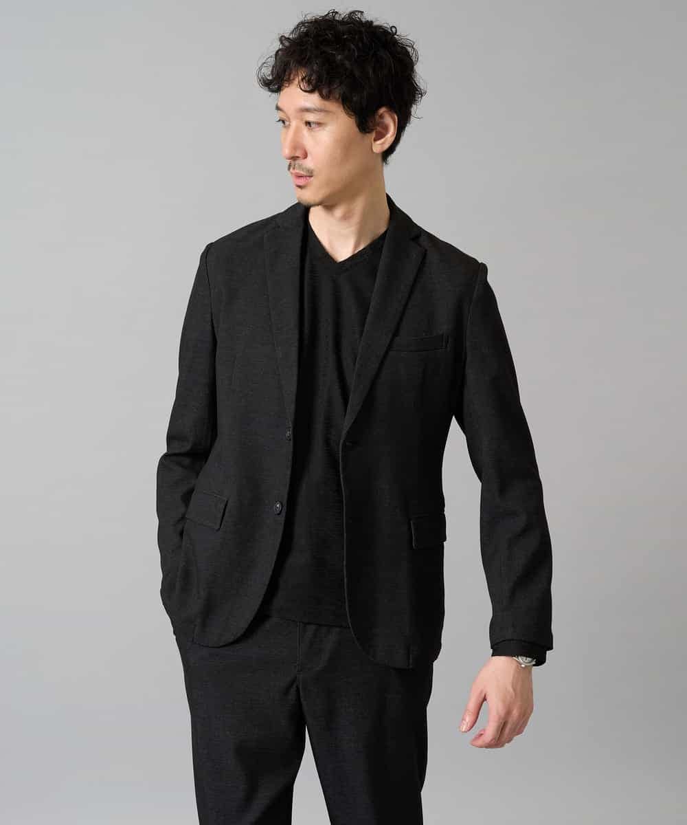 KHKJA73044 a.v.v MEN(アー・ヴェ・ヴェ) 【ジャケット映え】針抜きジャカードＶネックＴシャツ【洗濯機で洗える/毛玉になりにくい】通勤/ビジネス/ジャケット〈ON/OFF SERIES〉 ブラック