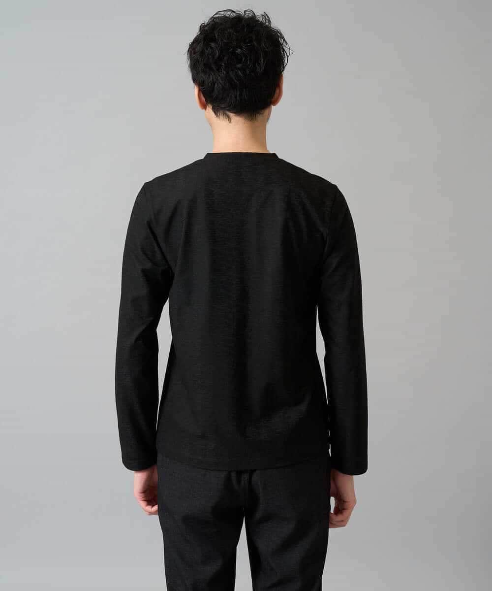 KHKJA73044 a.v.v MEN(アー・ヴェ・ヴェ) 【ジャケット映え】針抜きジャカードＶネックＴシャツ【洗濯機で洗える/毛玉になりにくい】通勤/ビジネス/ジャケット〈ON/OFF SERIES〉 ブラック