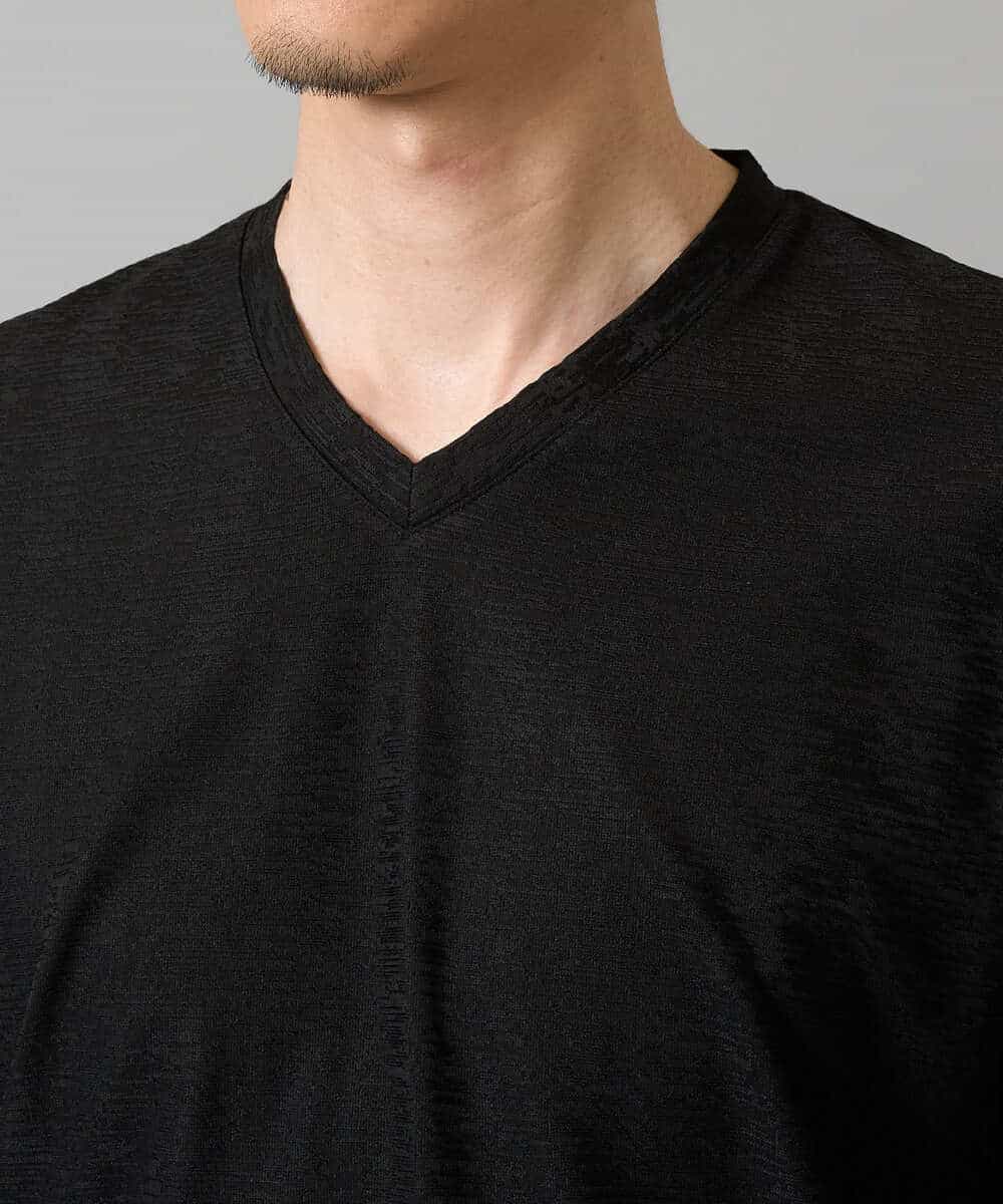 KHKJA73044 a.v.v MEN(アー・ヴェ・ヴェ) 【ジャケット映え】針抜きジャカードＶネックＴシャツ【洗濯機で洗える/毛玉になりにくい】通勤/ビジネス/ジャケット〈ON/OFF SERIES〉 ブラック