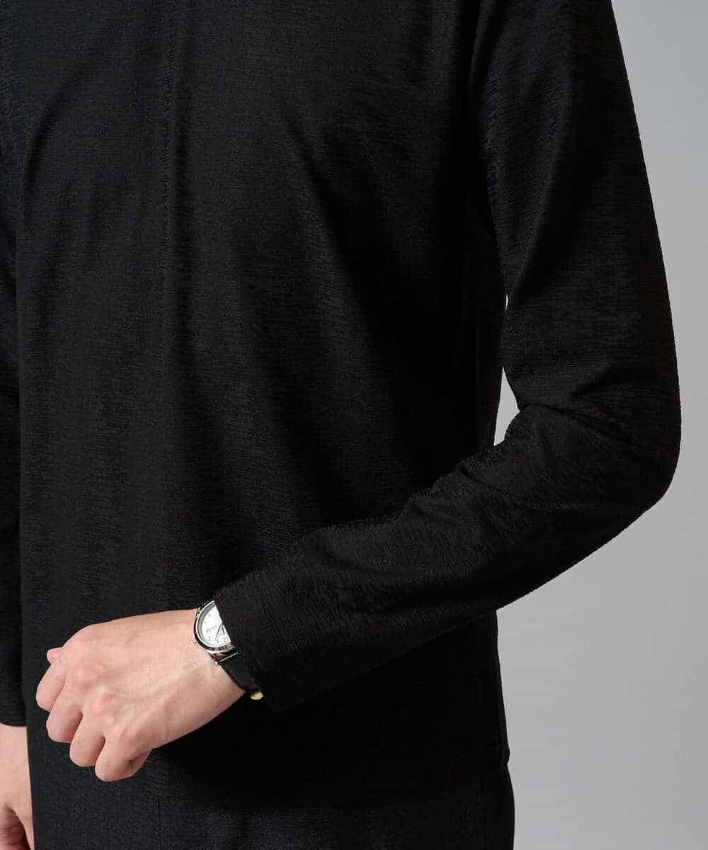 KHKJA73044 a.v.v MEN(アー・ヴェ・ヴェ) 【ジャケット映え】針抜きジャカードＶネックＴシャツ【洗濯機で洗える/毛玉になりにくい】通勤/ビジネス/ジャケット〈ON/OFF SERIES〉 ブラック
