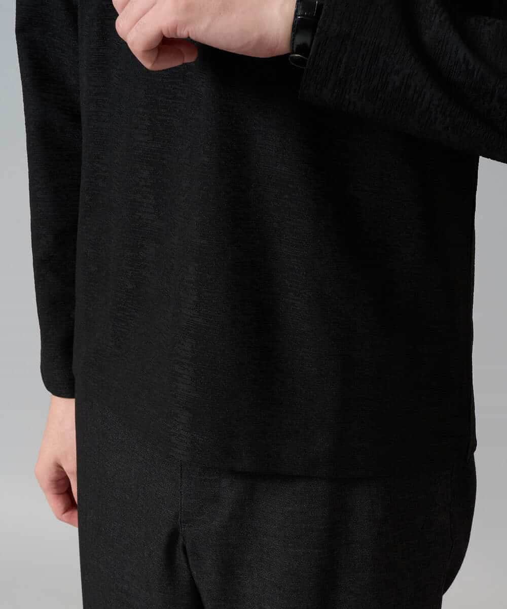 KHKJA73044 a.v.v MEN(アー・ヴェ・ヴェ) 【ジャケット映え】針抜きジャカードＶネックＴシャツ【洗濯機で洗える/毛玉になりにくい】通勤/ビジネス/ジャケット〈ON/OFF SERIES〉 ブラック