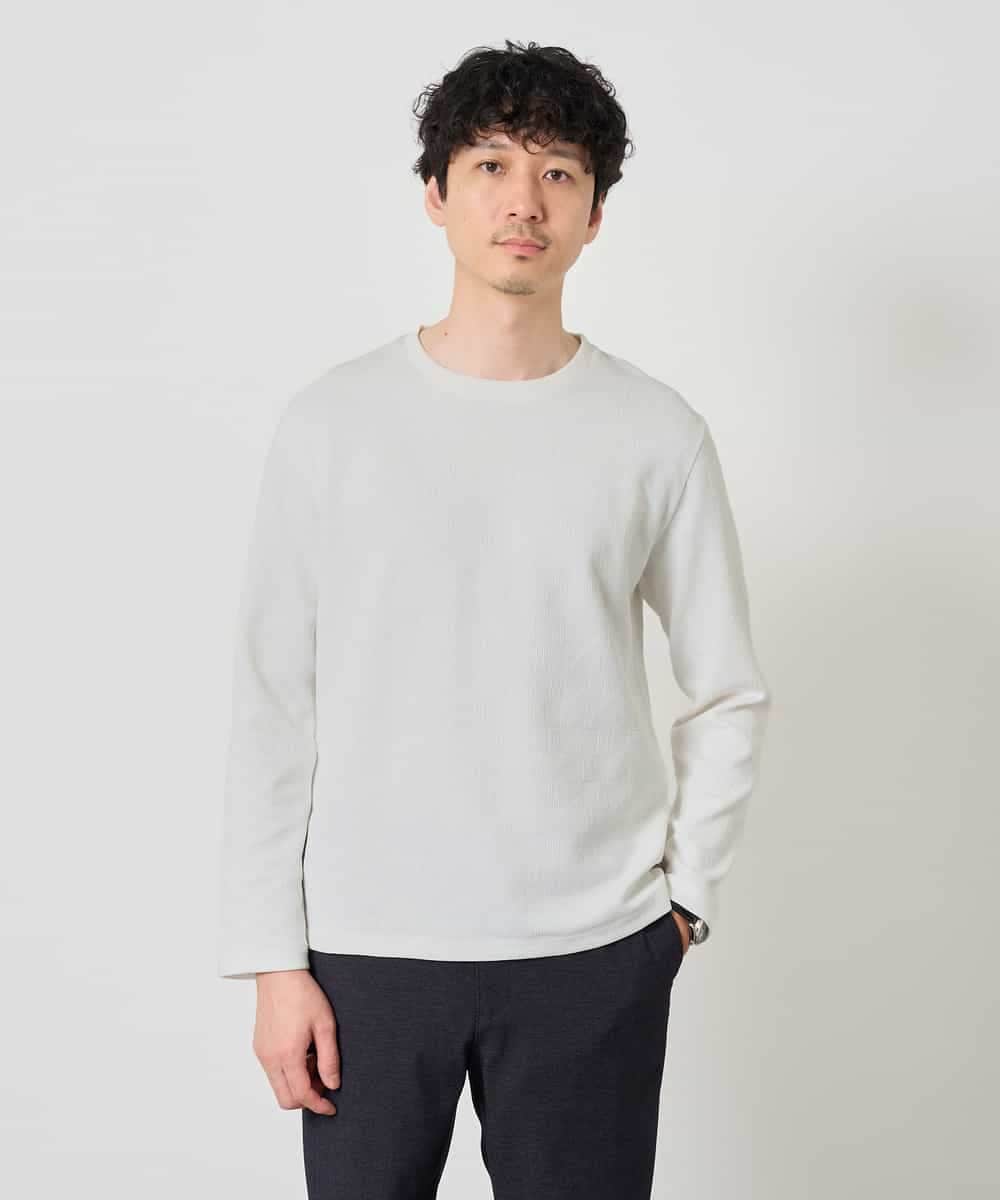 KHKJD71044 a.v.v MEN(アー・ヴェ・ヴェ) 【スマート/イージーケア/洗濯機で洗える】キカジャカードクルーネックスマートTシャツ ホワイト