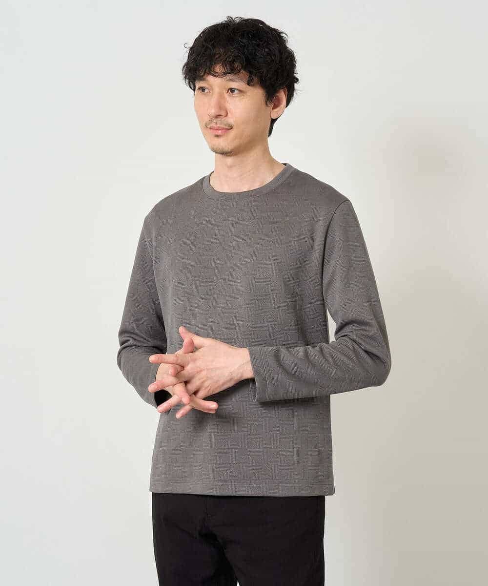 KHKJD71044 a.v.v MEN(アー・ヴェ・ヴェ) 【スマート/イージーケア/洗濯機で洗える】キカジャカードクルーネックスマートTシャツ ブラック