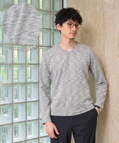 KHKJD73049 a.v.v MEN ＼秋ジャケットに合う大人カットソー／スラブメランジVネックスマートTシャツ
