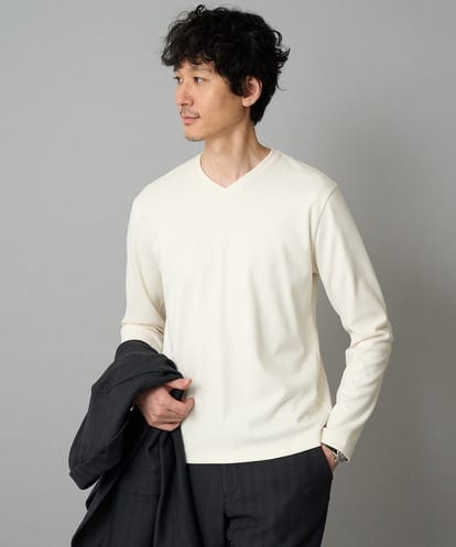 KHKLA77044 a.v.v MEN 【ジャケット映えカットソー】アゼダブルフェイスVネックＴシャツ　【イージーケア/洗濯機で洗える】通勤/ビジネス/ジャケット〈ON/OFF SERIES〉