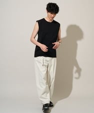 KHLED07069 a.v.v MEN(アー・ヴェ・ヴェ) ＼大人の美シルエットワイドパンツ／ベルト付きワイドテーパードチノパンツ【イージーケア/洗濯機で洗える/毛玉になりにくい/ストレッチ】 ベージュ