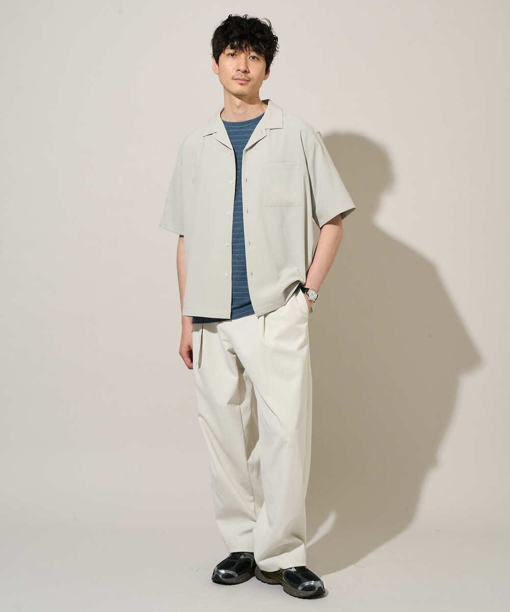 KHLED07069 a.v.v MEN(アー・ヴェ・ヴェ) ＼大人の美シルエットワイドパンツ／ベルト付きワイドテーパードチノパンツ【イージーケア/洗濯機で洗える/毛玉になりにくい/ストレッチ】 ベージュ