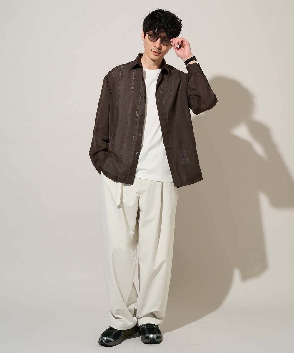 KHLED07069 a.v.v MEN(アー・ヴェ・ヴェ) ＼大人の美シルエットワイドパンツ／ベルト付きワイドテーパードチノパンツ【イージーケア/洗濯機で洗える/毛玉になりにくい/ストレッチ】 ベージュ