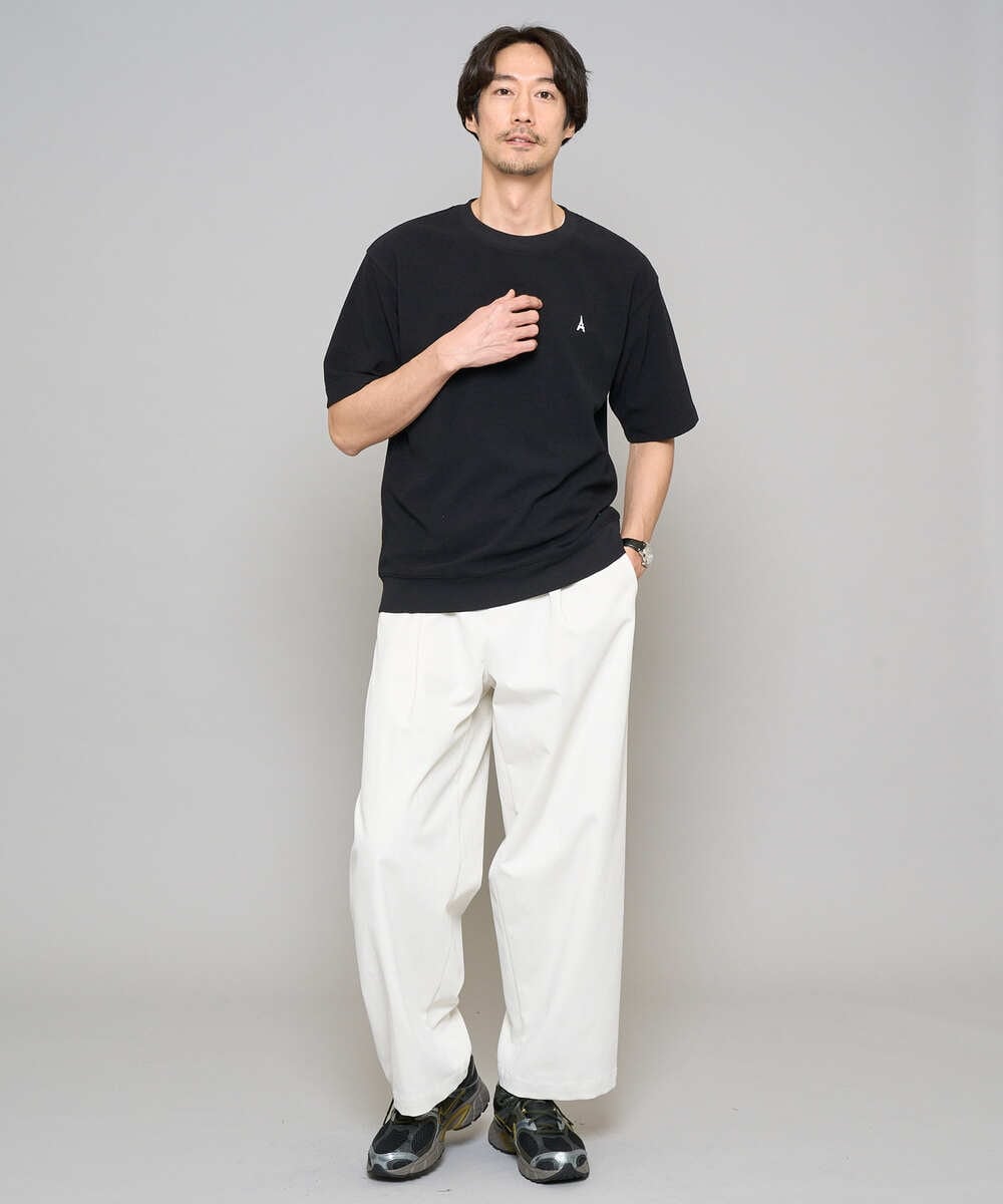 KHLED07069 a.v.v MEN(アー・ヴェ・ヴェ) ＼大人の美シルエットワイドパンツ／ベルト付きワイドテーパードチノパンツ【イージーケア/洗濯機で洗える/毛玉になりにくい/ストレッチ】 ベージュ