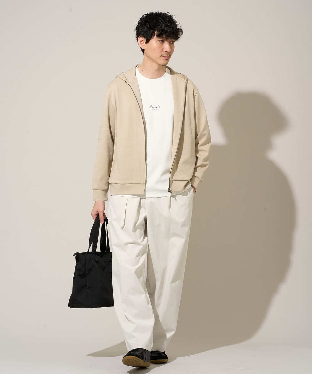 KHLED07069 a.v.v MEN(アー・ヴェ・ヴェ) ＼大人の美シルエットワイドパンツ／ベルト付きワイドテーパードチノパンツ【イージーケア/洗濯機で洗える/毛玉になりにくい/ストレッチ】 ベージュ