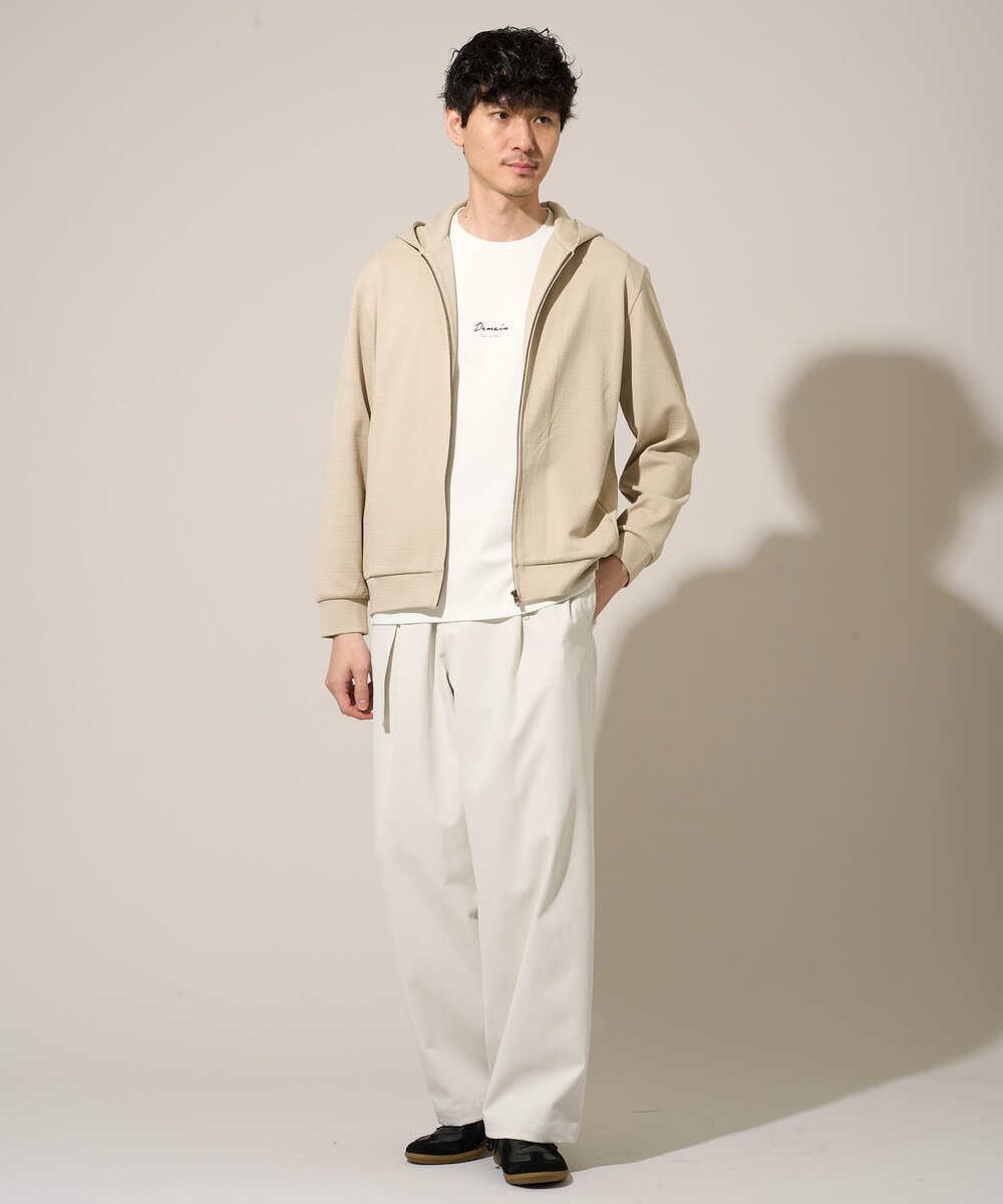KHLED07069 a.v.v MEN(アー・ヴェ・ヴェ) ＼大人の美シルエットワイドパンツ／ベルト付きワイドテーパードチノパンツ【イージーケア/洗濯機で洗える/毛玉になりにくい/ストレッチ】 ベージュ