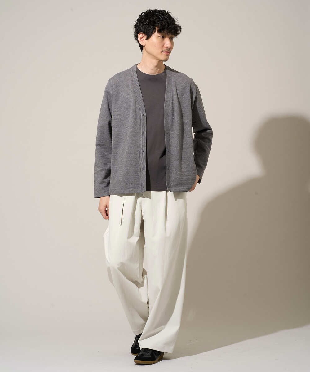 KHLED07069 a.v.v MEN(アー・ヴェ・ヴェ) ＼大人の美シルエットワイドパンツ／ベルト付きワイドテーパードチノパンツ【イージーケア/洗濯機で洗える/毛玉になりにくい/ストレッチ】 ベージュ