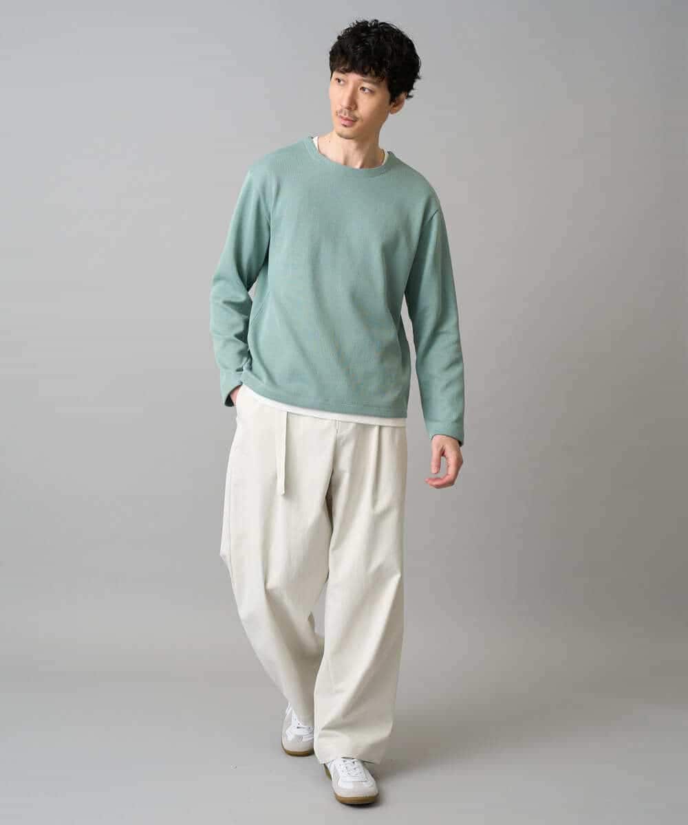 KHLED07069 a.v.v MEN(アー・ヴェ・ヴェ) ＼大人の美シルエットワイドパンツ／ベルト付きワイドテーパードチノパンツ【イージーケア/洗濯機で洗える/毛玉になりにくい/ストレッチ】 ベージュ